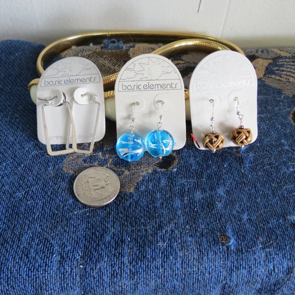 3 Pairs Sterling Silver Earrings,  Basic Elements - Picture 3 of 5